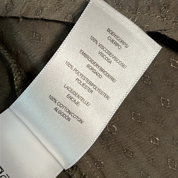 Lucky Brand Embroidered Top Womens XL Boho Olive Green Longsleeve Viscose - Picture 10 of 12